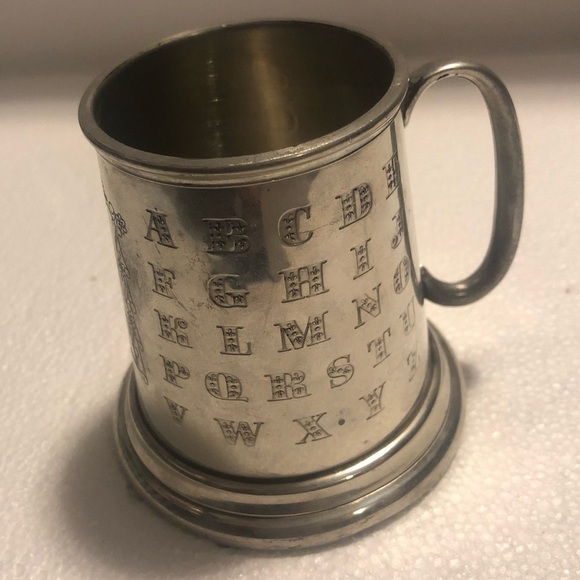 Vtg Birks Pewter Childs Mini Cup Mug Alphabet Letters Numbers Space To Engrave - Picture 5 of 9